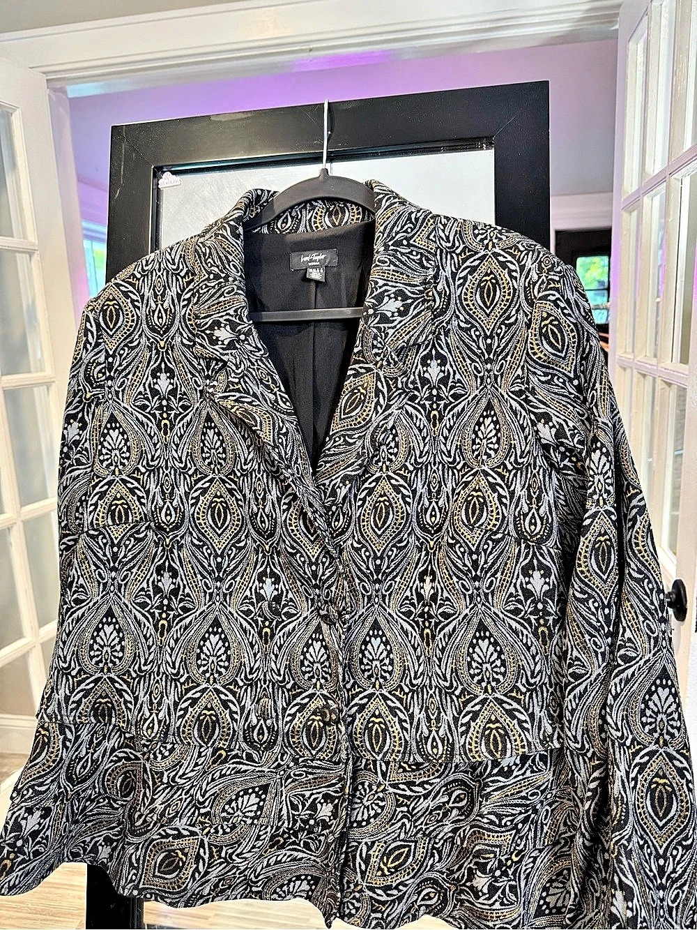 Lord & Taylor Geometric Blazer in Black & Gold Size Medium